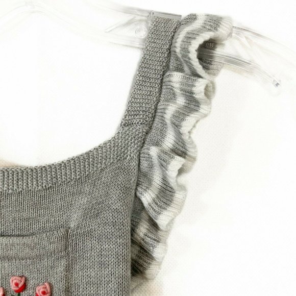 Janie and Jack Gray Knit Floral Ruffle Strap One Piece For 6 to 12 Months Baby - Picture 6 of 10